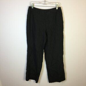 Talbots Irish Linen Pants Size 12 Womans Black Wide Leg High Rise Side Zip Lined